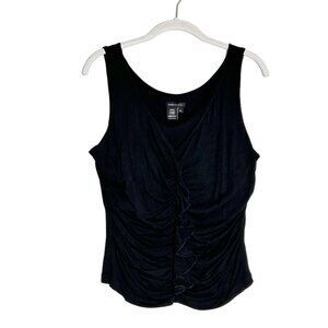 BCBGMaxAzria Women's Ruched Ruffle Sleeveless Top in Black - Sz M